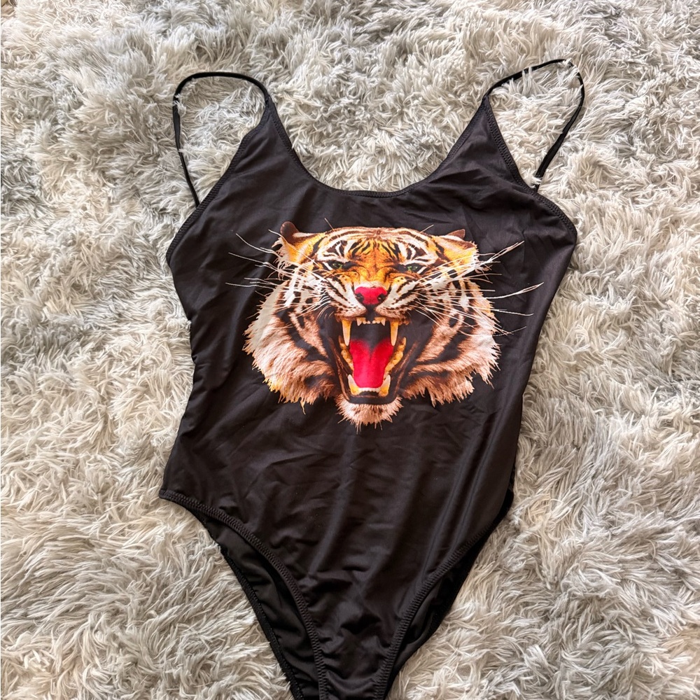 Fierce Black Tiger Print Women's One Piece Swimsuit